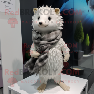 White Hedgehog mascot costume character dressed with a Sheath Dress and Scarves