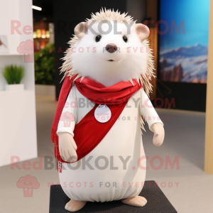 White Hedgehog mascot costume character dressed with a Sheath Dress and Scarves