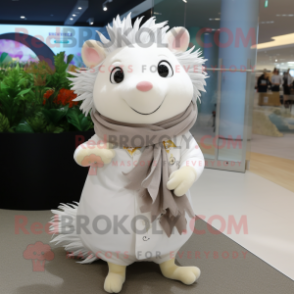 White Hedgehog mascot costume character dressed with a Sheath Dress and Scarves