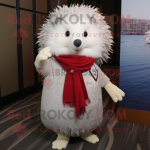 White Hedgehog mascot costume character dressed with a Sheath Dress and Scarves