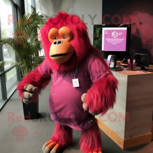 Magenta Orangutan mascot costume character dressed with a Polo Tee and Anklets