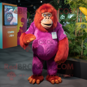 Magenta Orangutan mascot costume character dressed with a Polo Tee and Anklets