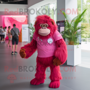 Magenta Orangutan mascot costume character dressed with a Polo Tee and Anklets