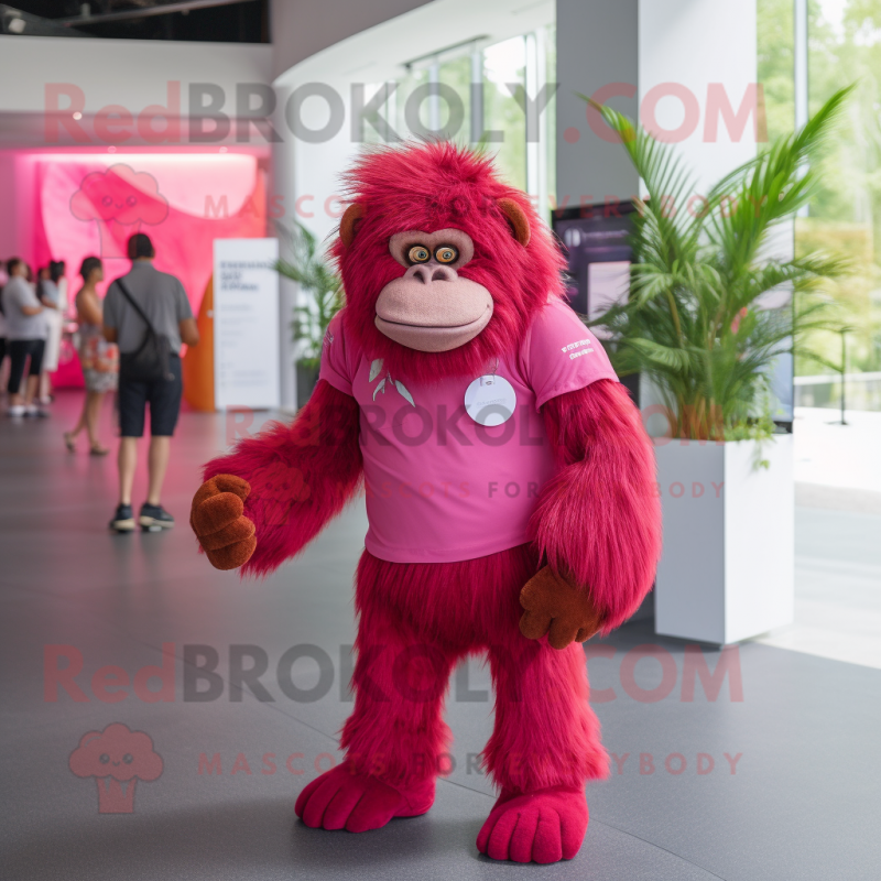 Magenta Orangutan mascot costume character dressed with a Polo Tee and Anklets Magenta Orangutan mascot costume character dressed with a Polo Tee and Anklets