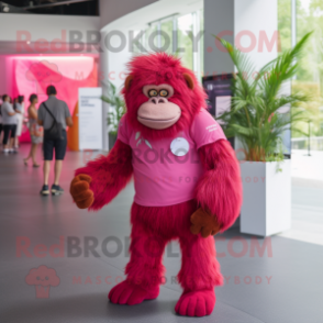 Magenta Orangutan mascot costume character dressed with a Polo Tee and Anklets