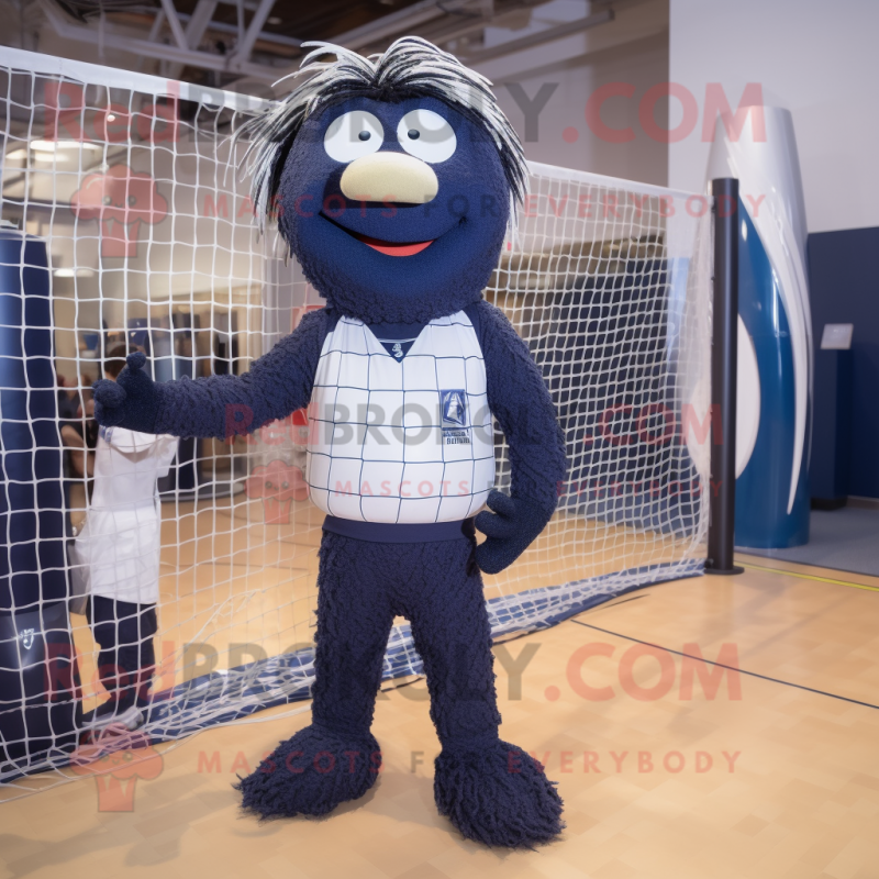 Navy Volleyball Net mascot costume character dressed with a Suit Pants and Belts Navy Volleyball Net mascot costume character dressed with a Suit Pants and Belts