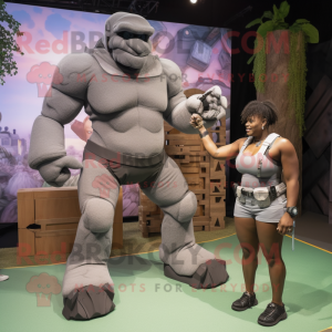 Gray Commando mascot costume character dressed with a Bikini and Watches