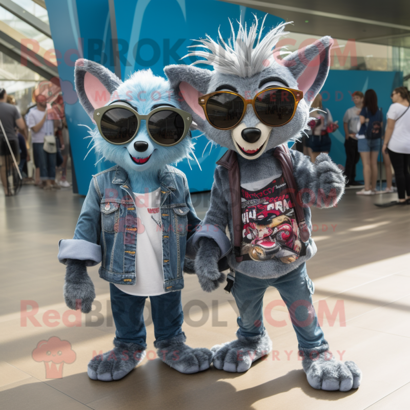 Silver Aye-Aye mascot costume character dressed with a Boyfriend Jeans and Sunglasses