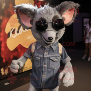 Silver Aye-Aye mascot costume character dressed with a Boyfriend Jeans and Sunglasses