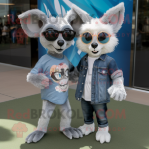 Silver Aye-Aye mascot costume character dressed with a Boyfriend Jeans and Sunglasses