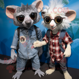Silver Aye-Aye mascot costume character dressed with a Boyfriend Jeans and Sunglasses