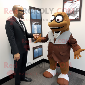 Brown Attorney mascot costume character dressed with a Turtleneck and Watches