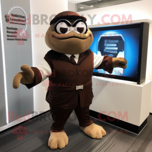 Brown Attorney mascot costume character dressed with a Turtleneck and Watches