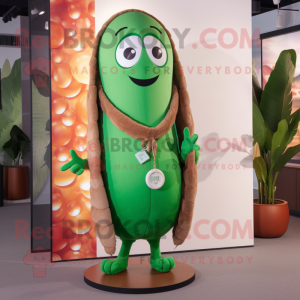 Rust Green Bean mascot costume character dressed with a Cardigan and Necklaces