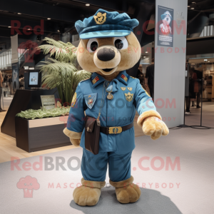 Gold Special Air Service mascot costume character dressed with a Denim Shirt and Shawls