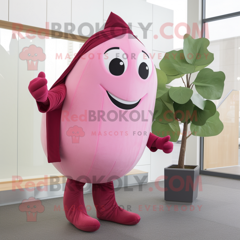 Pink Spinach mascot costume character dressed with a Suit Pants and Mittens