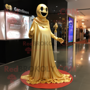 Gold Ghost mascot costume character dressed with a Evening Gown and Anklets