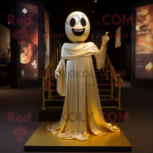 Gold Ghost mascot costume character dressed with a Evening Gown and Anklets