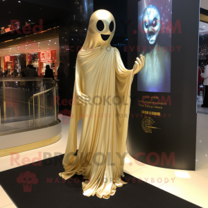 Gold Ghost mascot costume character dressed with a Evening Gown and Anklets