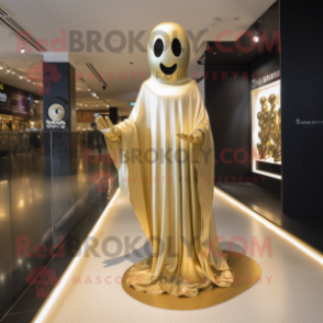 Gold Ghost mascot costume character dressed with a Evening Gown and Anklets