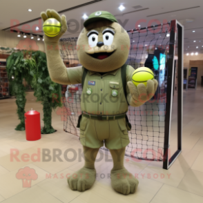 Olive Volleyball Net mascot costume character dressed with a Cargo Shorts and Rings