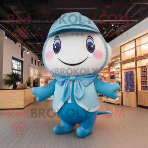 Beige Blue Whale mascot costume character dressed with a Jumpsuit and Necklaces