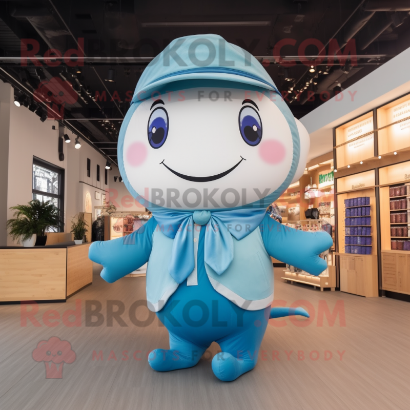 Beige Blue Whale mascot costume character dressed with a Jumpsuit and Necklaces Beige Blue Whale mascot costume character dressed with a Jumpsuit and Necklaces