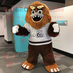 Brown Ice mascot costume character dressed with a Shorts and Belts