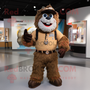 Brown Ice mascot costume character dressed with a Shorts and Belts