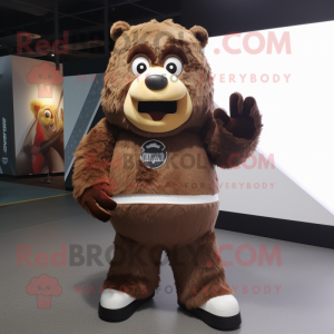 Brown Ice mascot costume character dressed with a Shorts and Belts