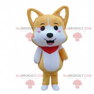 Yellow and white puppy mascot, dog costume, yellow fox -