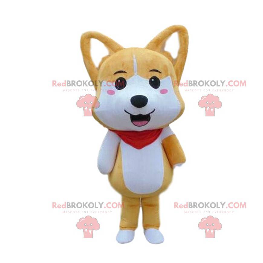 Yellow and white puppy mascot, dog costume, yellow fox -