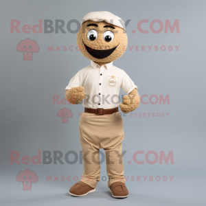 Tan Falafel mascot costume character dressed with a Henley Shirt and Cufflinks