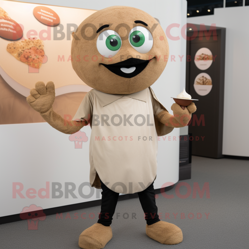 Tan Falafel mascot costume character dressed with a Henley Shirt and Cufflinks Tan Falafel mascot costume character dressed with a Henley Shirt and Cufflinks