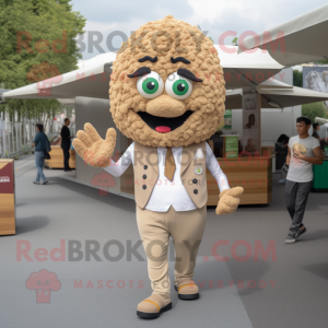 Tan Falafel mascot costume character dressed with a Henley Shirt and Cufflinks