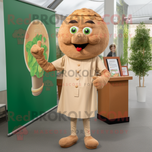 Tan Falafel mascot costume character dressed with a Henley Shirt and Cufflinks