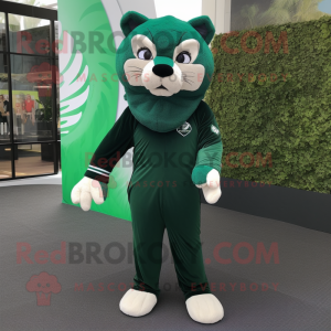 Forest Green Puma mascot costume character dressed with a Jumpsuit and Scarf clips
