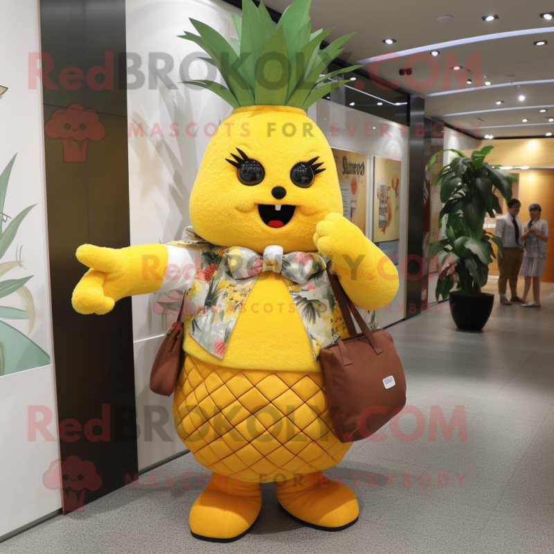 nan Pineapple mascot costume character dressed with a Wrap Skirt and Messenger bags nan Pineapple mascot costume character dressed with a Wrap Skirt and Messenger bags
