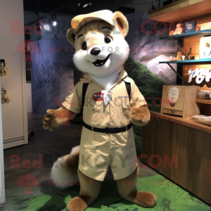 Cream Marten mascot costume character dressed with a Shorts and Suspenders