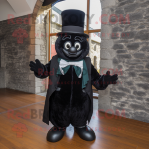 Black Irish Castle mascot costume character dressed with a Suit Jacket and Mittens