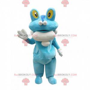 Frog mascot, very strange blue and white creature -