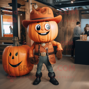 Rust Pumpkin mascot costume character dressed with a Skinny Jeans and Belts