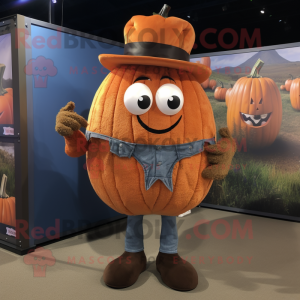 Rust Pumpkin mascot costume character dressed with a Skinny Jeans and Belts