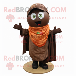 Brown Tomato mascot costume character dressed with a Polo Shirt and Shawls