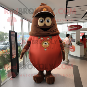 Brown Tomato mascot costume character dressed with a Polo Shirt and Shawls