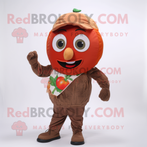 Brown Tomato mascot costume character dressed with a Polo Shirt and Shawls