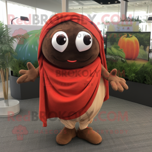 Brown Tomato mascot costume character dressed with a Polo Shirt and Shawls