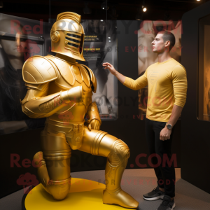 Gold Spartan Soldier mascot costume character dressed with a Turtleneck and Watches