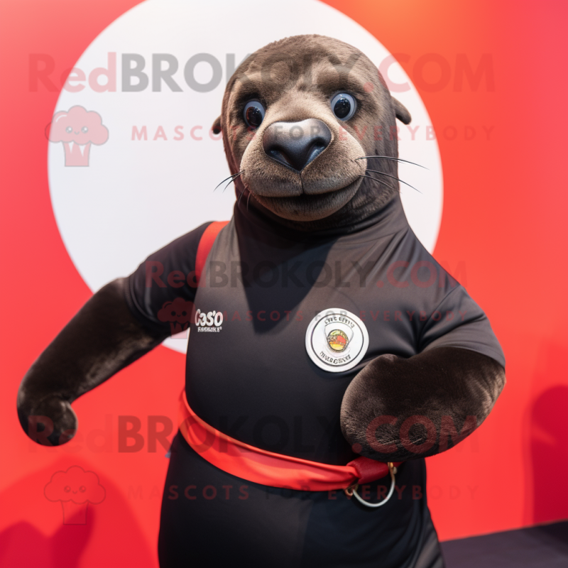 Black Seal mascot costume character dressed with a Polo Tee and Belts