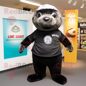 Black Seal mascot costume character dressed with a Polo Tee and Belts